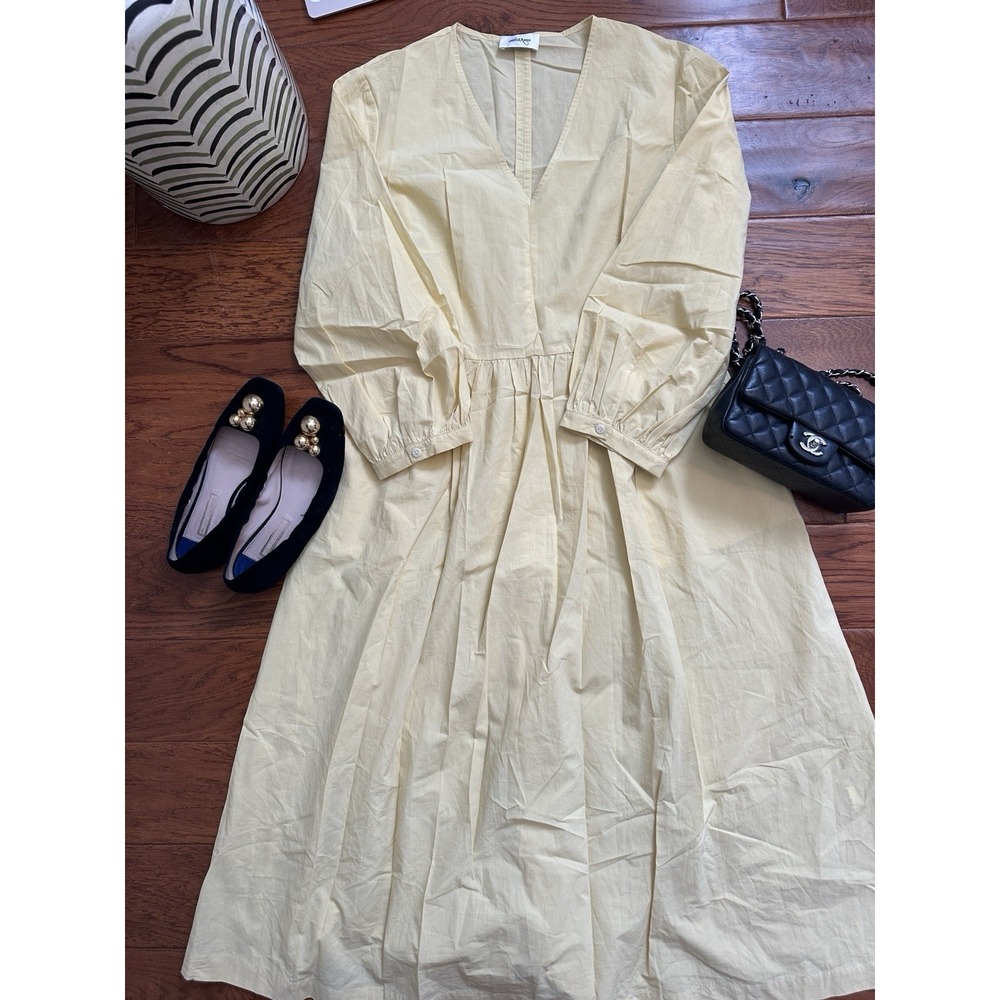 ottod'Ame Italy Yellow Cotton V-Neck Cottagecore Boho Midi Dress Sz 10 L Pocket